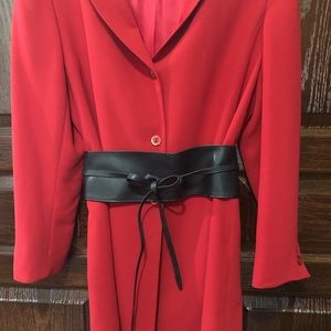 Red dress with black obi belt